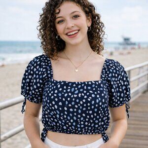 NWT - Medium blue crop top. ROXY "Dear Amour"  short sleeve shirt. Summer. Beach